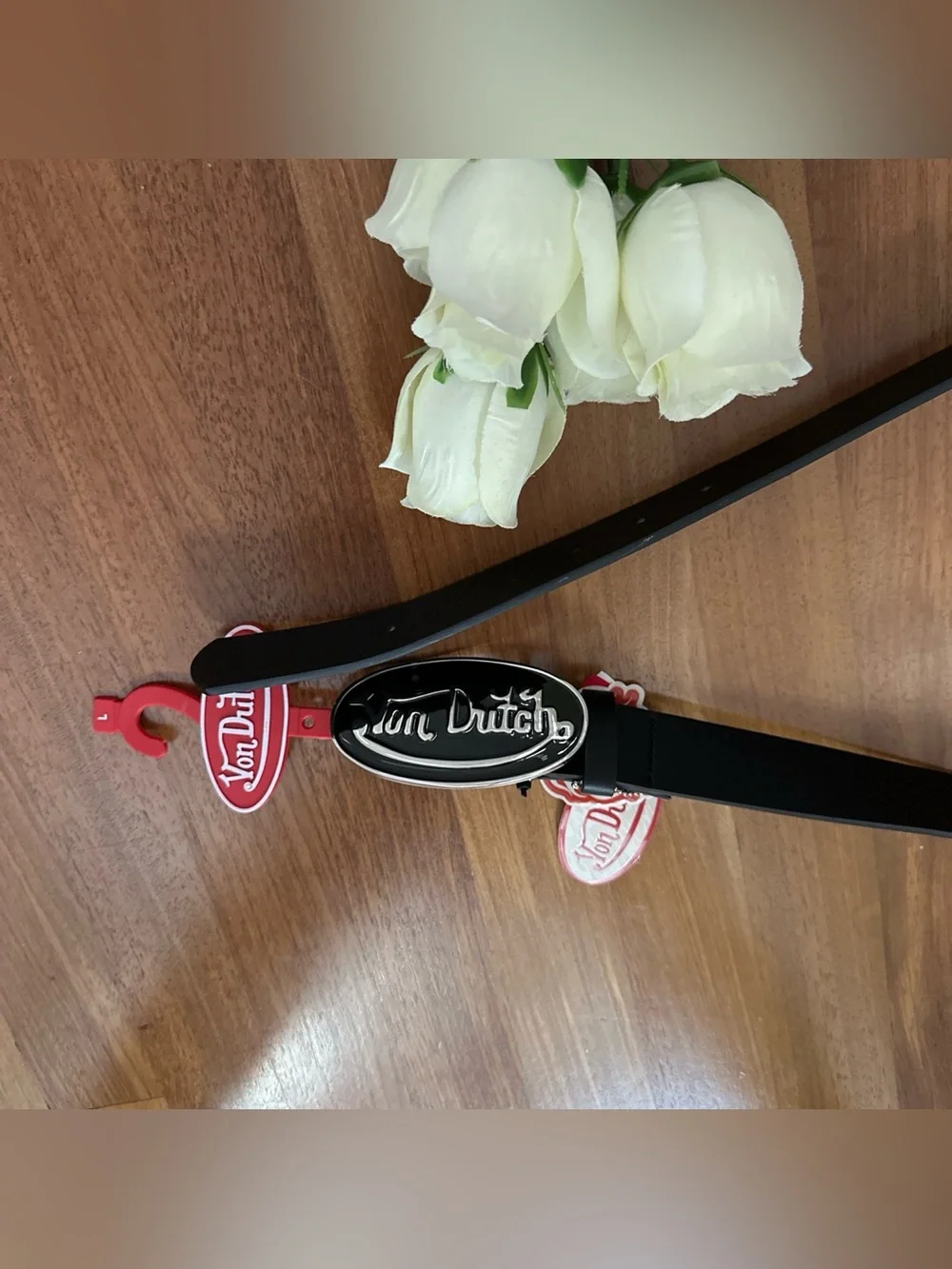 Von Dutch Black and Red Logo Belt Accent